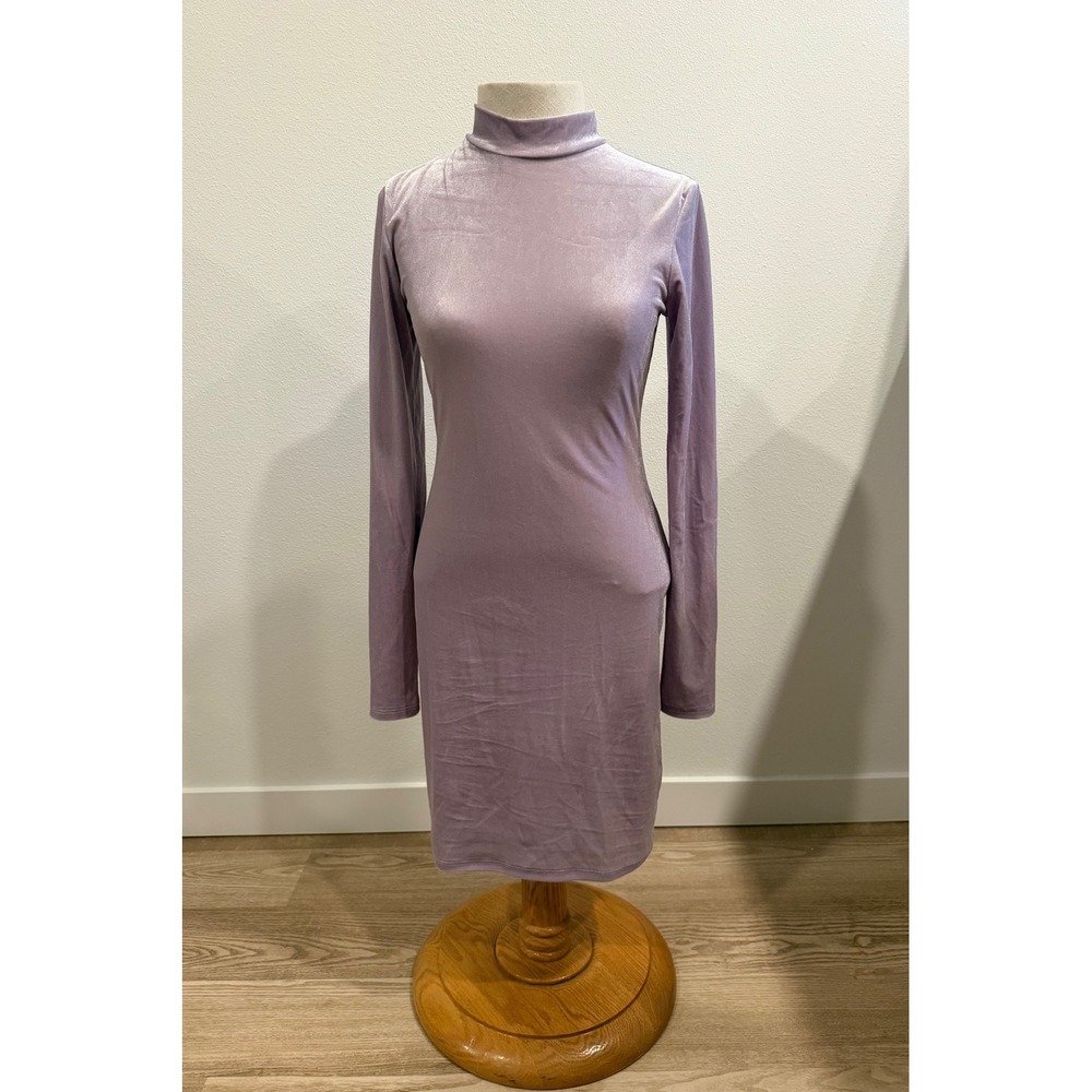 HM Lavender Velvet Mock Neck Long Sleeve Bodycon Dress Purple Shimmer Small